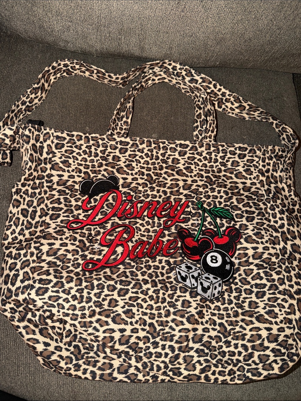 Disney Babe Leopard Print Tote Bag with Cherry & 8-Ball Embroidery